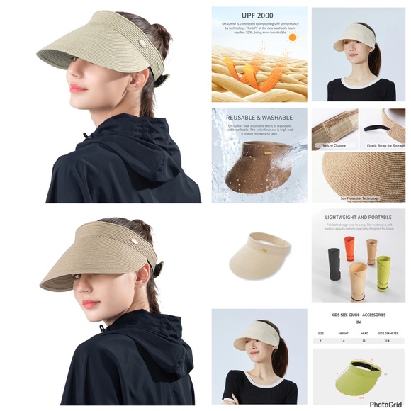 Oh Sunny tan foldable visor hat with carryon bag NWT - Picture 1 of 8